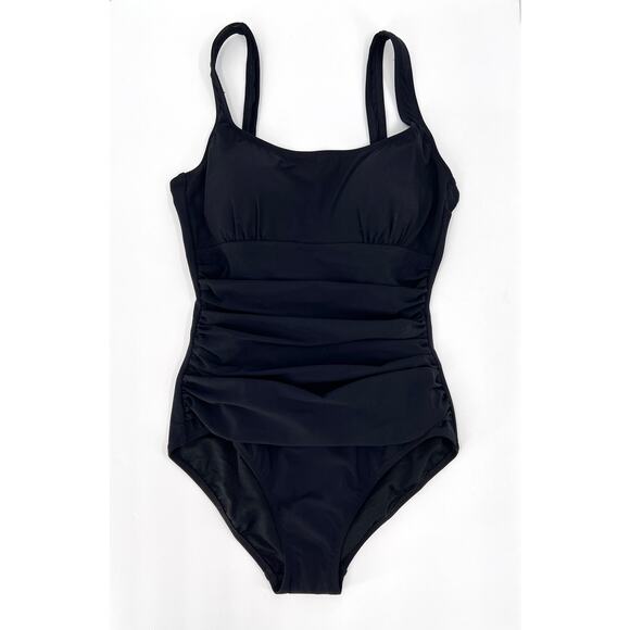 PROFILE BY GOTTEX One Piece Swimsuit Womens 8 Black Square Neck Ruched New - Picture 5 of 15